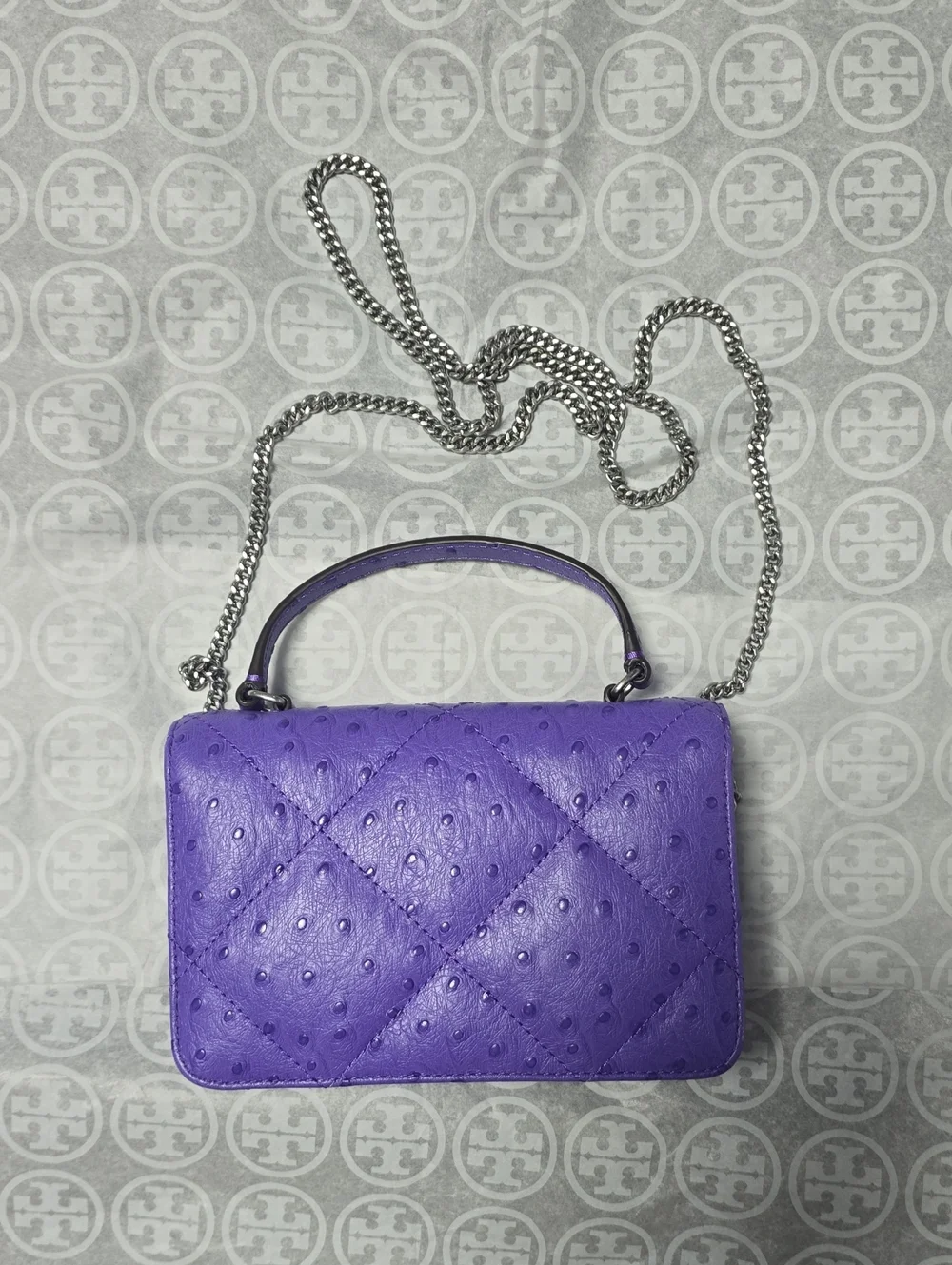 Tory Burch Violet Quilted Ostrich-Embossed Leather Crossbody